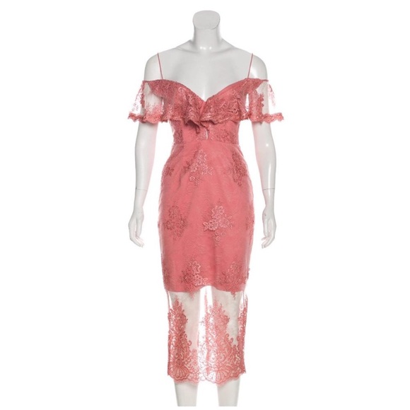 NICHOLAS Octavia Lace Pencil Midi Dress in Blush Pink / US 8 / Wedding - Picture 2 of 16